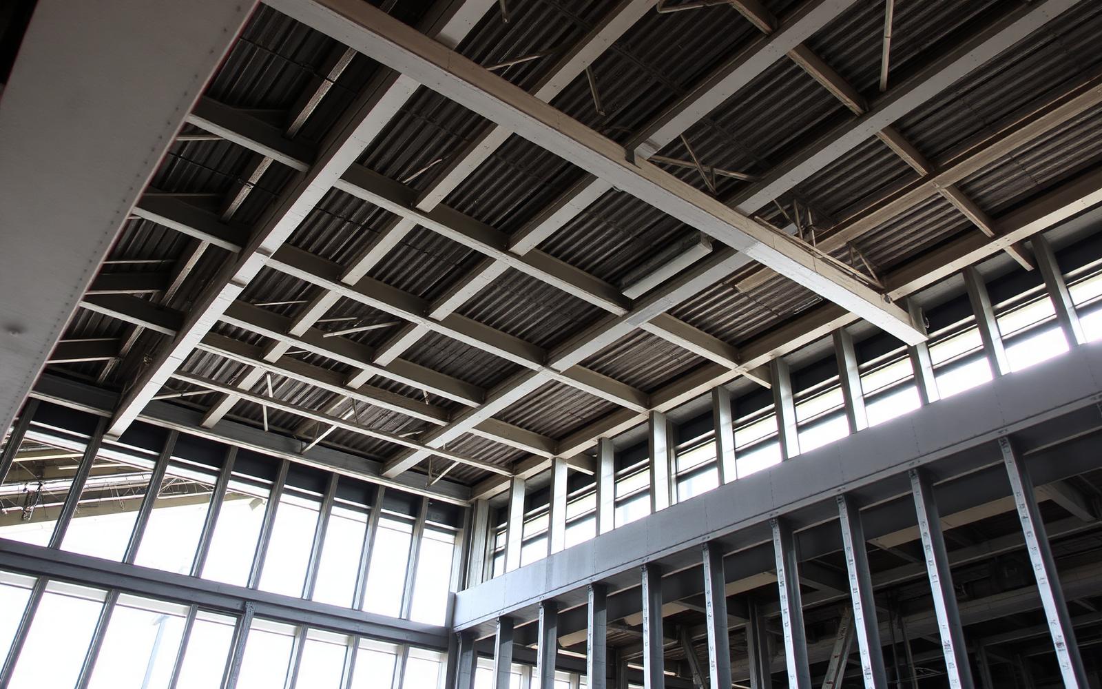 Interior of a commercial building with light-gauge metal framing